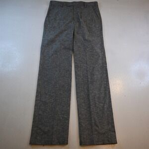 Bespoke 31x34 Blue Gray Cotton Chambray Flat Front Straight Mens Pants